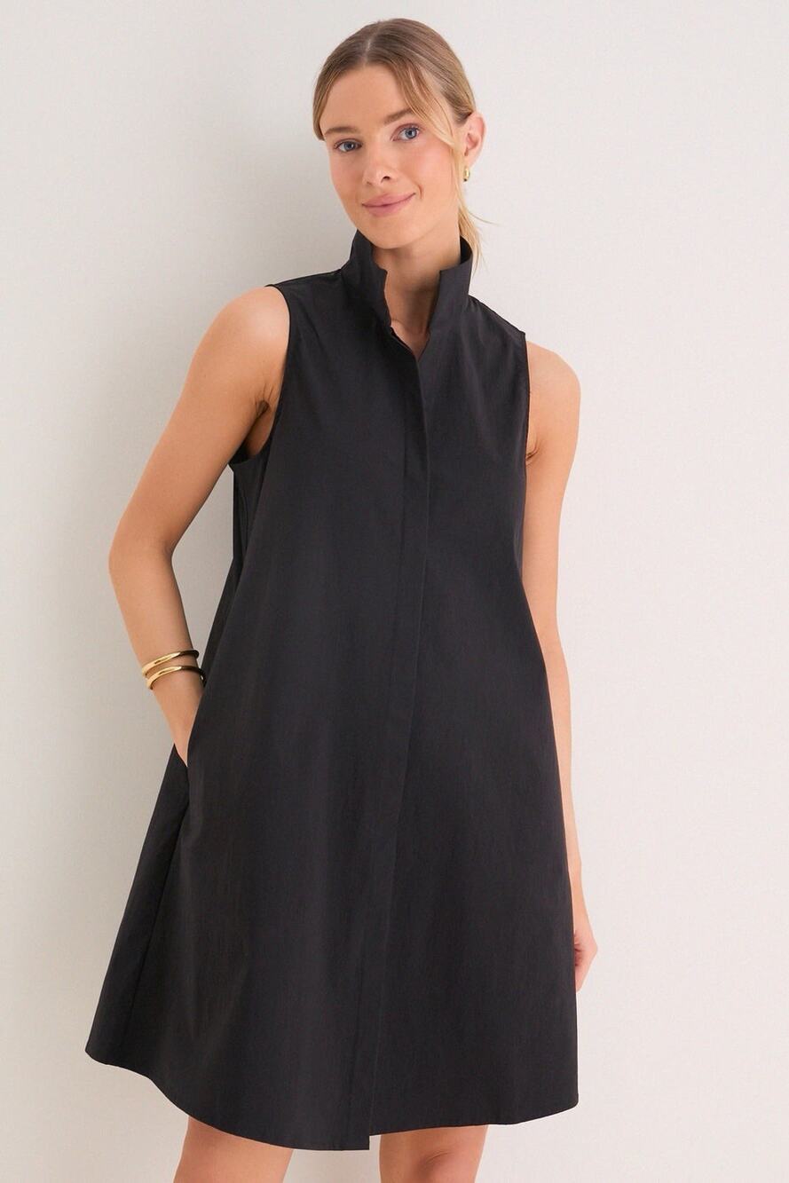 Tuckernuck Women's Black Sleeveless Charlie Shirt Dress Stretch Sheen XL